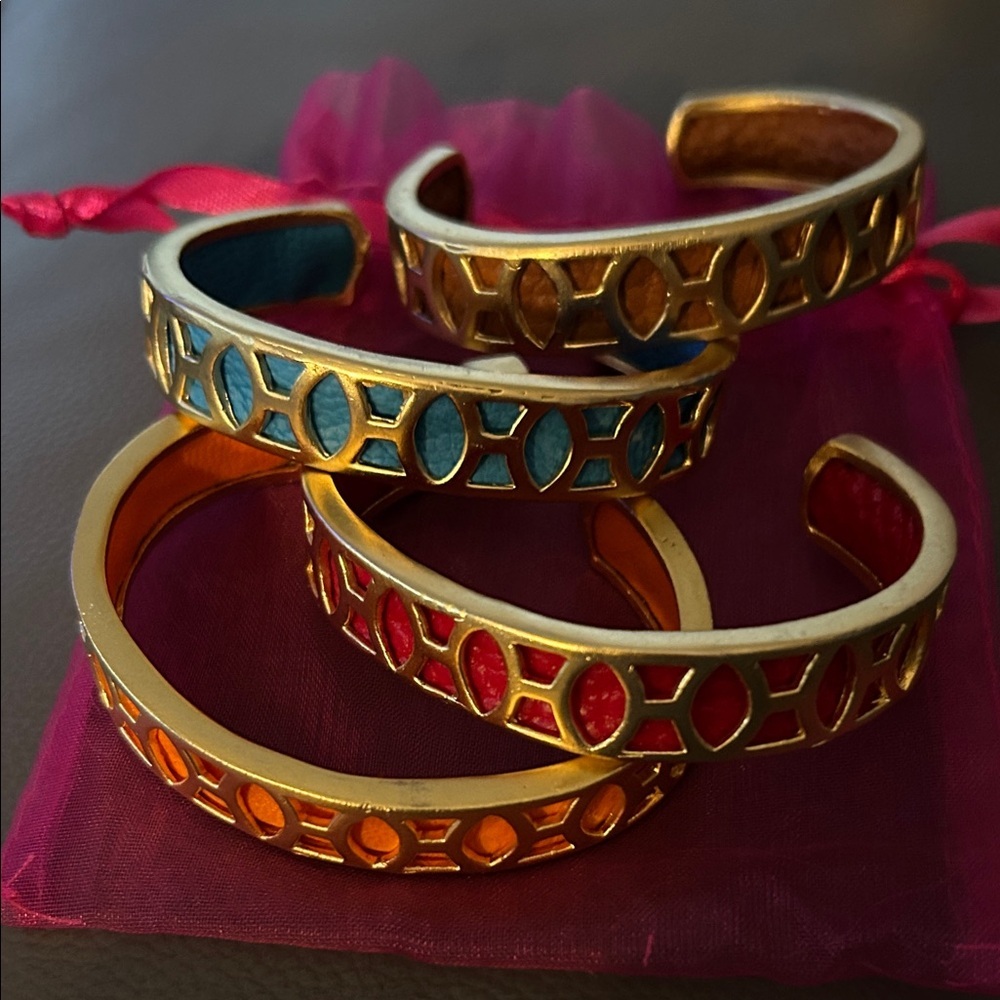 Gold-Tone Cuff Bracelet with Red, Blue, Orange & Pink Enamel